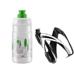 Комплект ELITE CEO: фляготримач білий/зелений + фляга JET біла 350мл